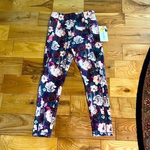 Marika Women’s High Rise Leggings, Floral Stripe, Medium, NWT